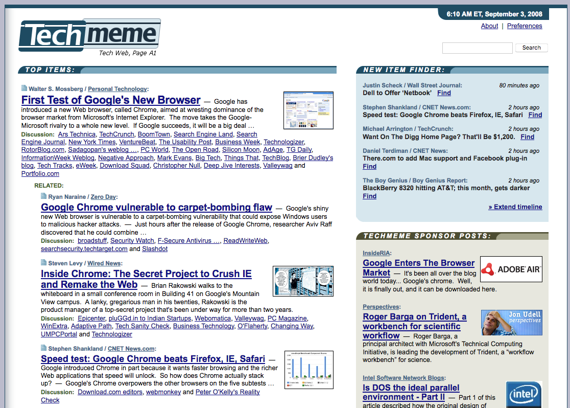 Techmeme Website Design 2008